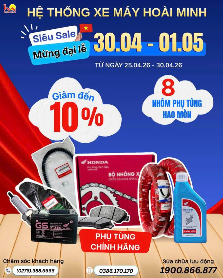 🔥 MỪNG ĐẠI LỄ 30/04 – 01/05, ƯU ĐÃI CỰC CHẤT TẠI HỆ THỐNG XE MÁY HOÀI MINH 🔥