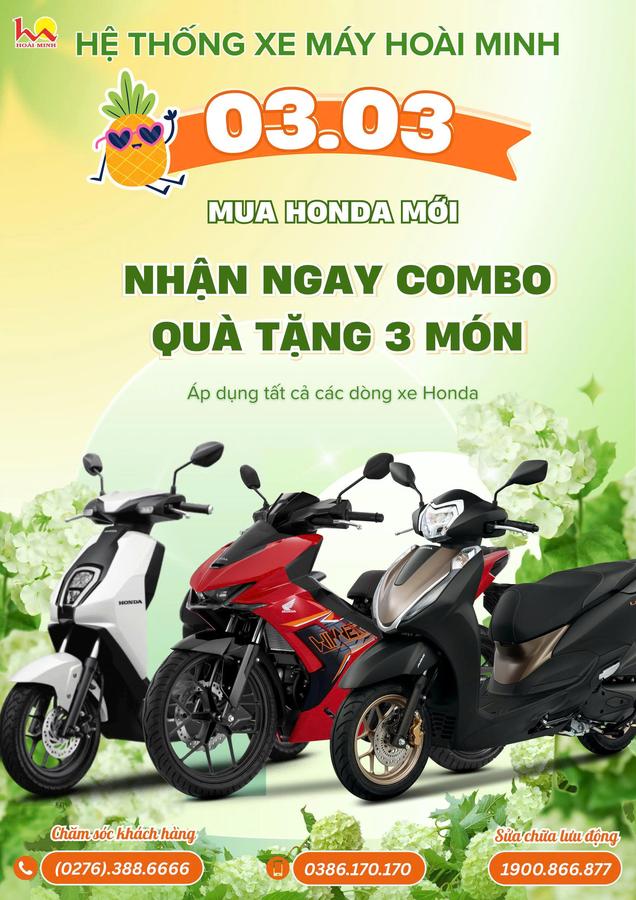 🎉 03.03 – MUA HONDA MỚI – NHẬN NGAY COMBO QUÀ TẶNG 3 MÓN