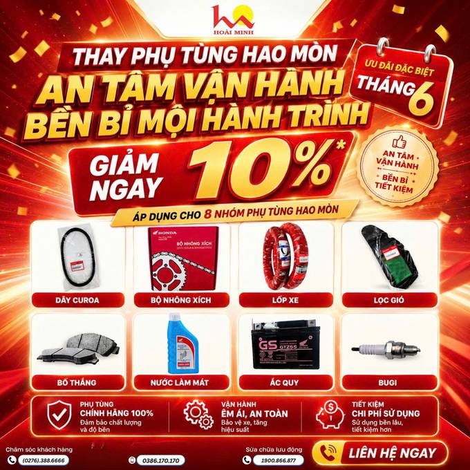 HOÀI MINH ƯU ĐÃI THÁNG 6 – THAY THẾ PHỤ TÙNG HAO MÒN, GIÚP XE AN TÂM VẬN HÀNH!